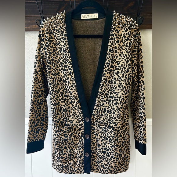 REVERSE Cheetah Print Studded Long Cardigan - Picture 2 of 5